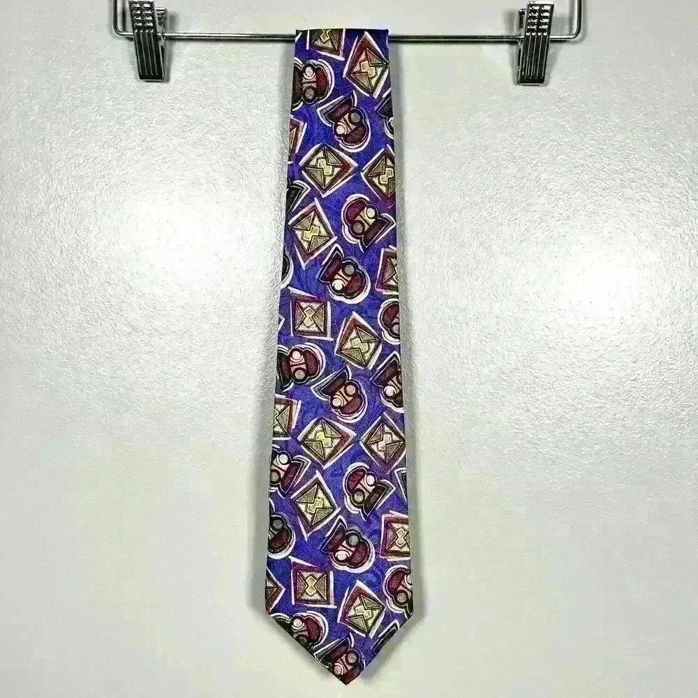 VINTAGE 80s Cezani 100% Silk Italian Tie Necktie Blue Street Art Bold 57 x 3.75